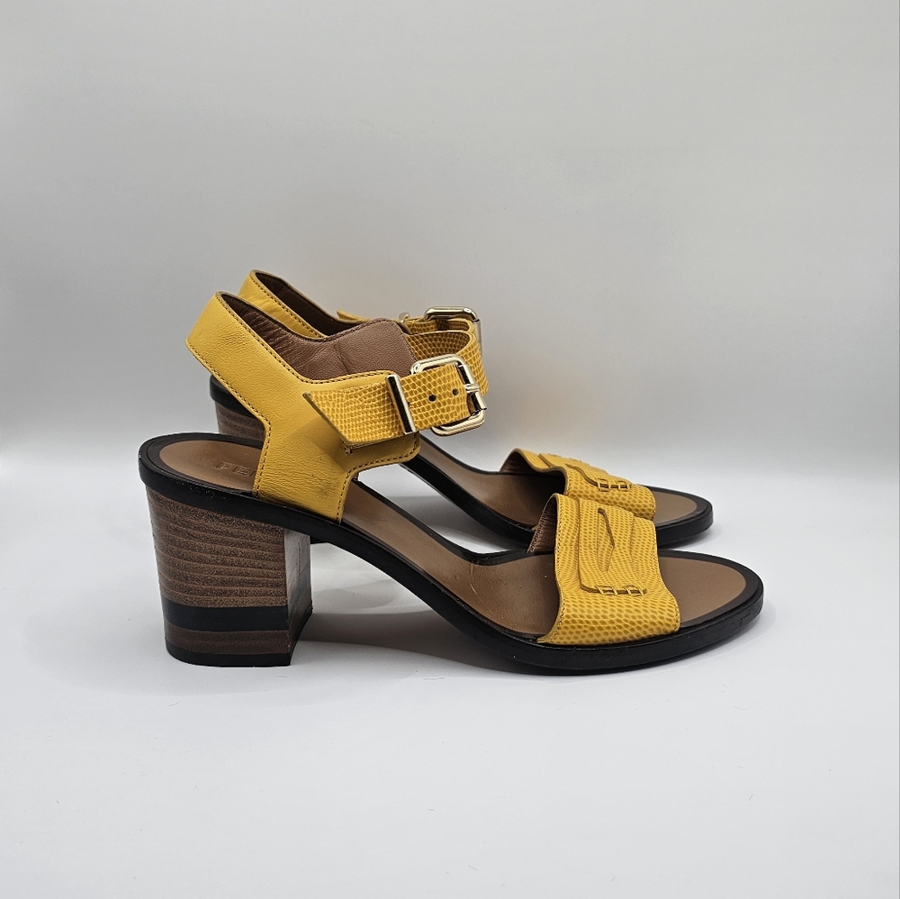 Fendi Leather Sandal Yellow Block Heel